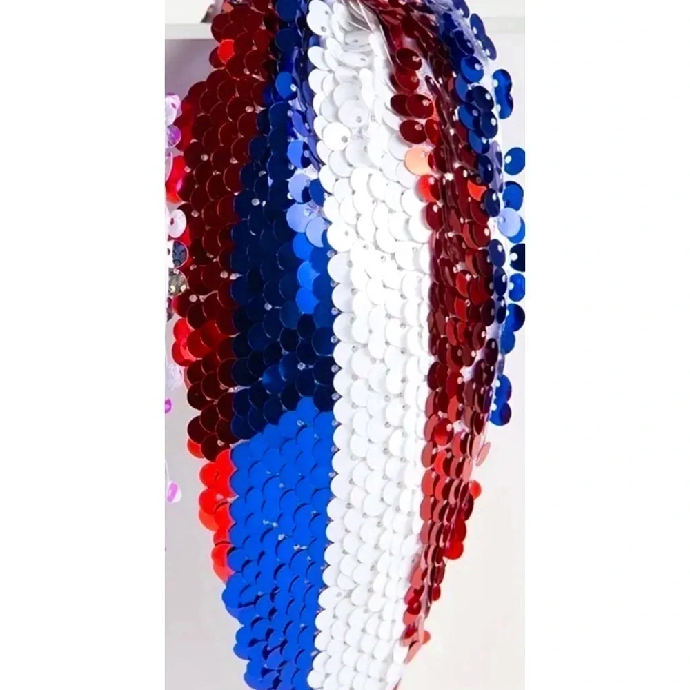 Sequin Red, White and Blue Striped Top Knot Headband